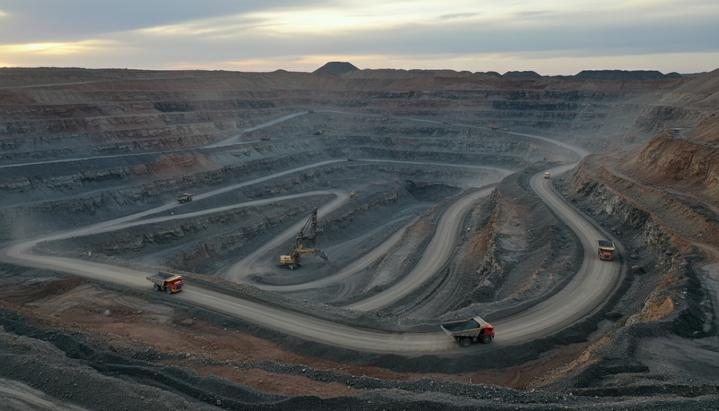 BUMA Australia продлила контракт на руднике Blackwater до 2030 года Панорама крупного угольного разреза Blackwater в Австралии с карьерной техникой и террасными уступами.